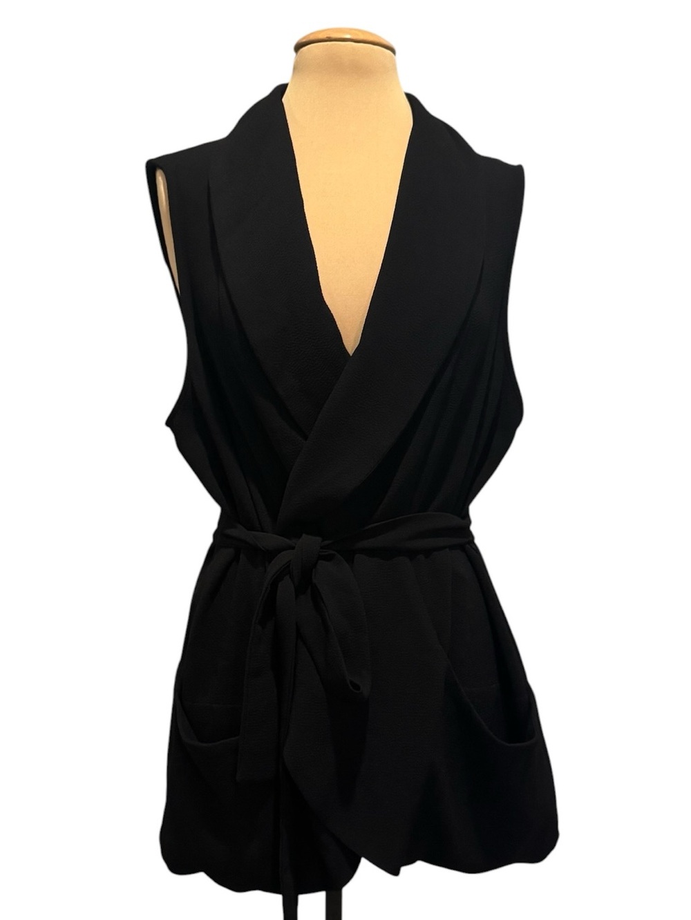 Rachel Zoe Black Sleeveless Belted Vest Top Wrap Plus size 1X